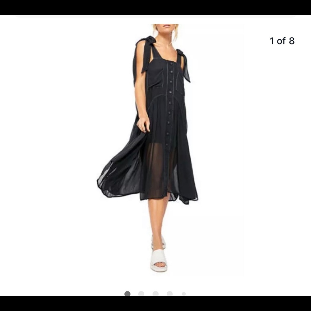 Free People Lou Lou Utility Midi Dress Navy Tie XS